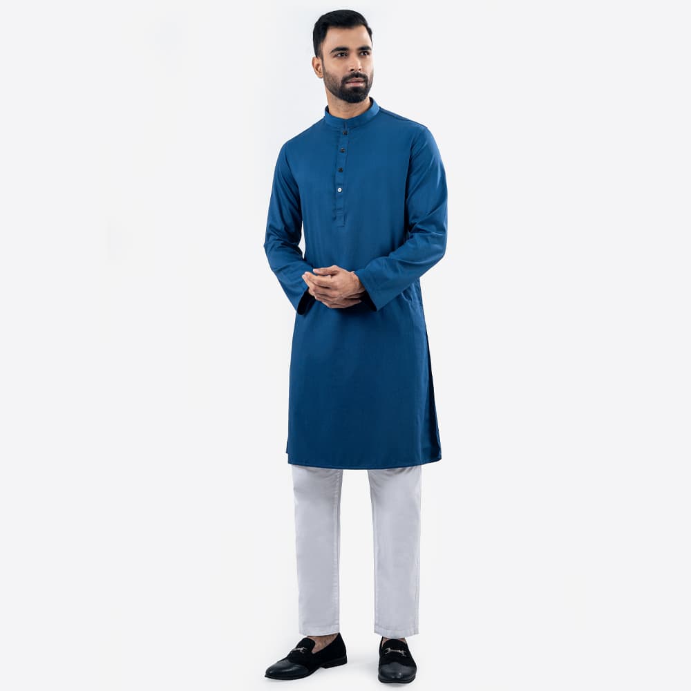 Lubnan Mens Blue Color Slim Fit Casual Panjabi - LubnanBD