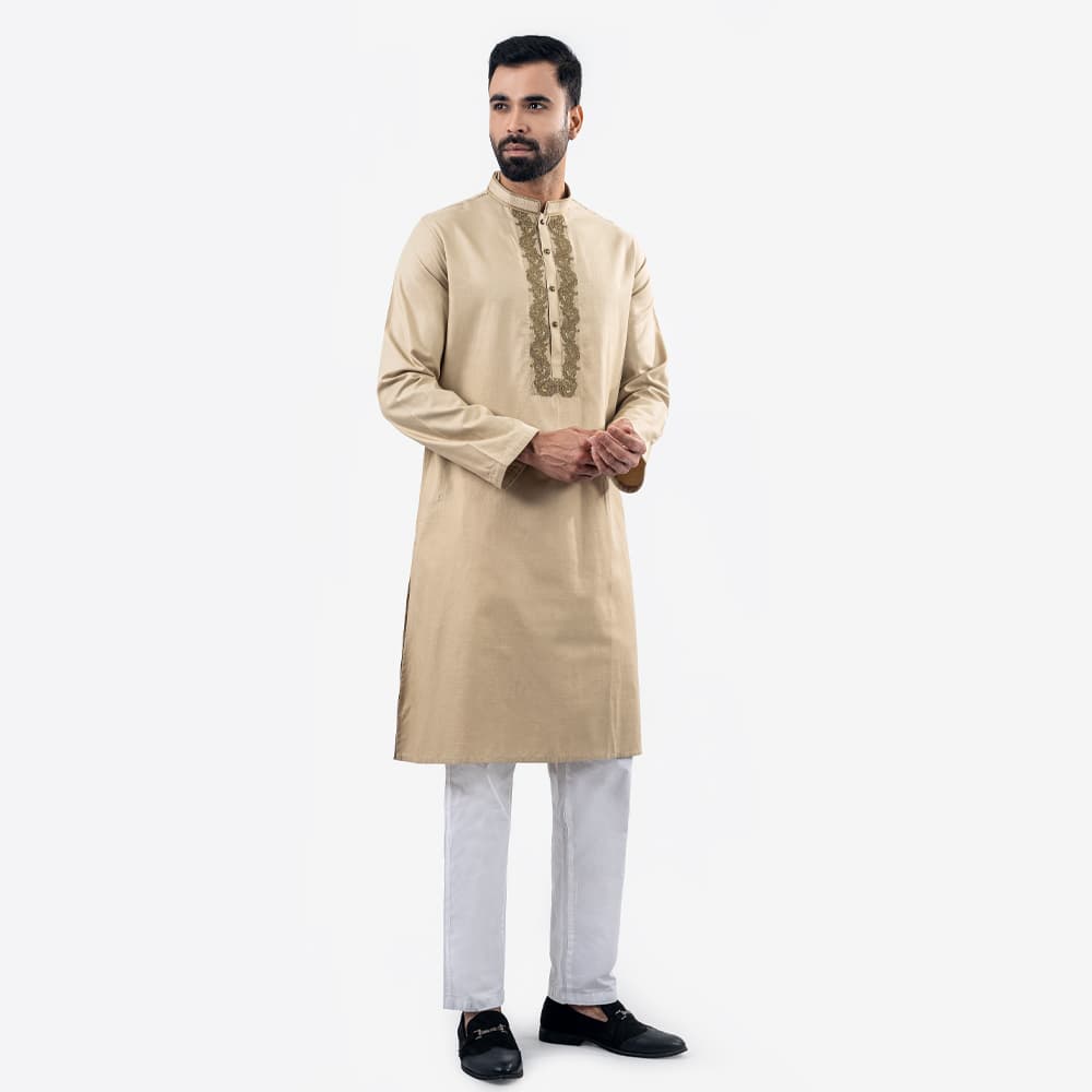 Lubnan Men’s Regular Fit Lite Golden Color Panjabi - LubnanBD